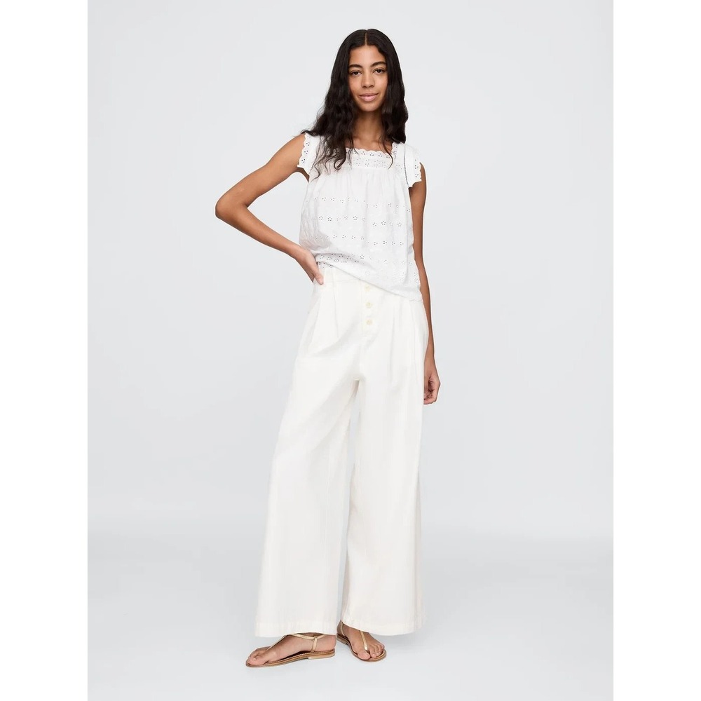 Gap x Doen White Wide Leg High-Rise Pleated Pants Size 2